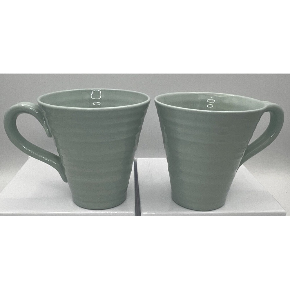 2‎ Portmeiron Celedon Sophie Conran Ribbed Coffee Mugs Seafoam Mint Lot